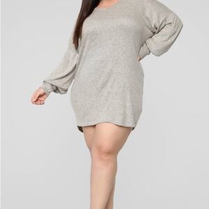Cozy Oatmeal Grey Long Sleeve Mini Sweater Dress